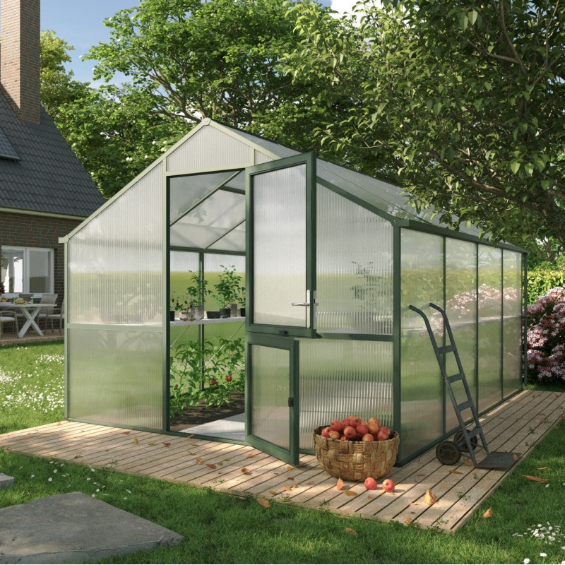 Serre de Jardin 12,74m² Alu Vert & Polycarbonate 16mm Nelke IV - KGT