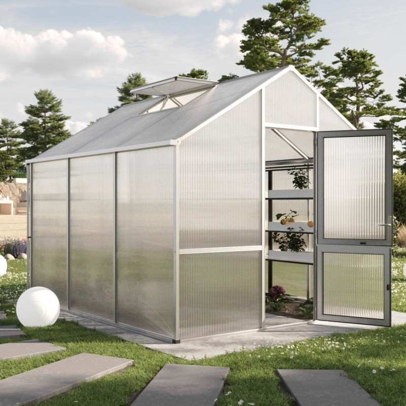Serre de Jardin 9,59m² Dahlie III en Aluminium Gris et Polycarbonate 16mm - KGT