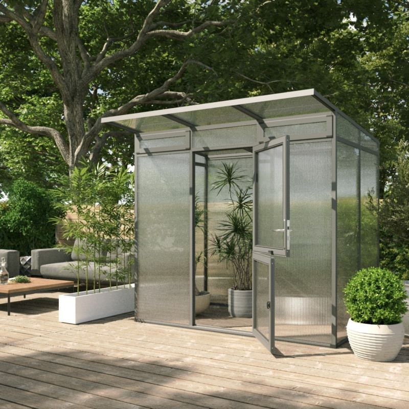 Serre de jardin 3,49m² en alu anthracite et PC de 16mm Santini II-S - KGT