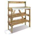 Table de préparation en bois avec étagères pour semis