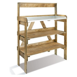 Table de préparation en bois avec étagères pour semis