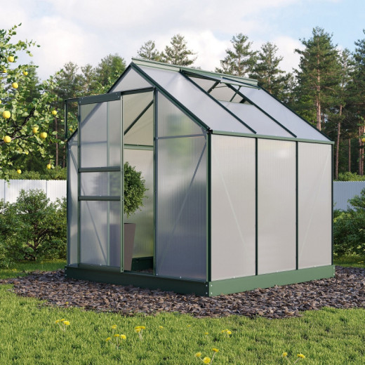 Serre de jardin Planet 3,8m² en aluminium émeraude et polycarbonate 6mm - Vitavia