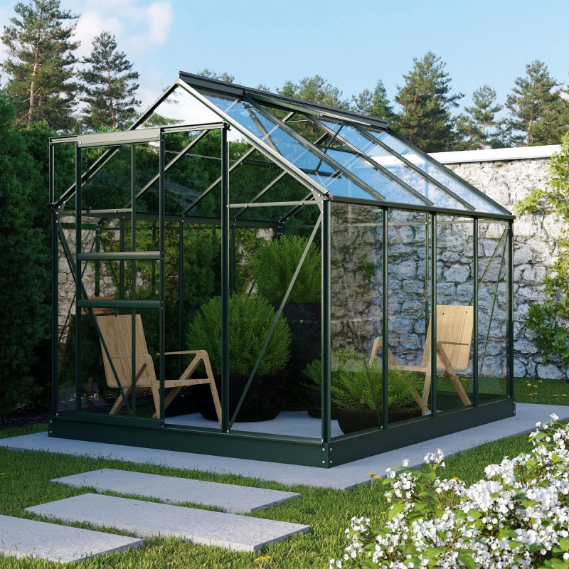 Serre de jardin Planet 5m² en aluminium émeraude et verre de sécurité 3mm - Vitavia
