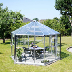Serre de jardin hexagonale Hera 9m² en aluminium anodisé et vitrage combiné - Vitavia